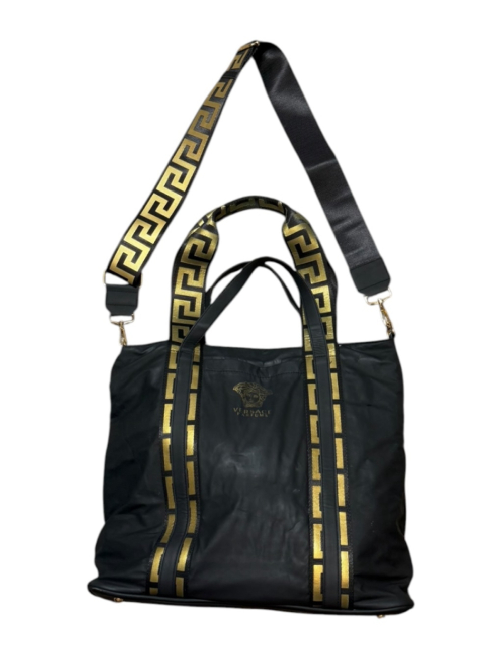 Men’s Versace Parfums Black and Gold Tote Bag with Removable Toiletry Bag